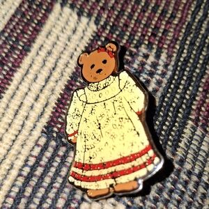 Schmid Cute Teddy Bear Enamel Pin Cream Red Dress Brooch